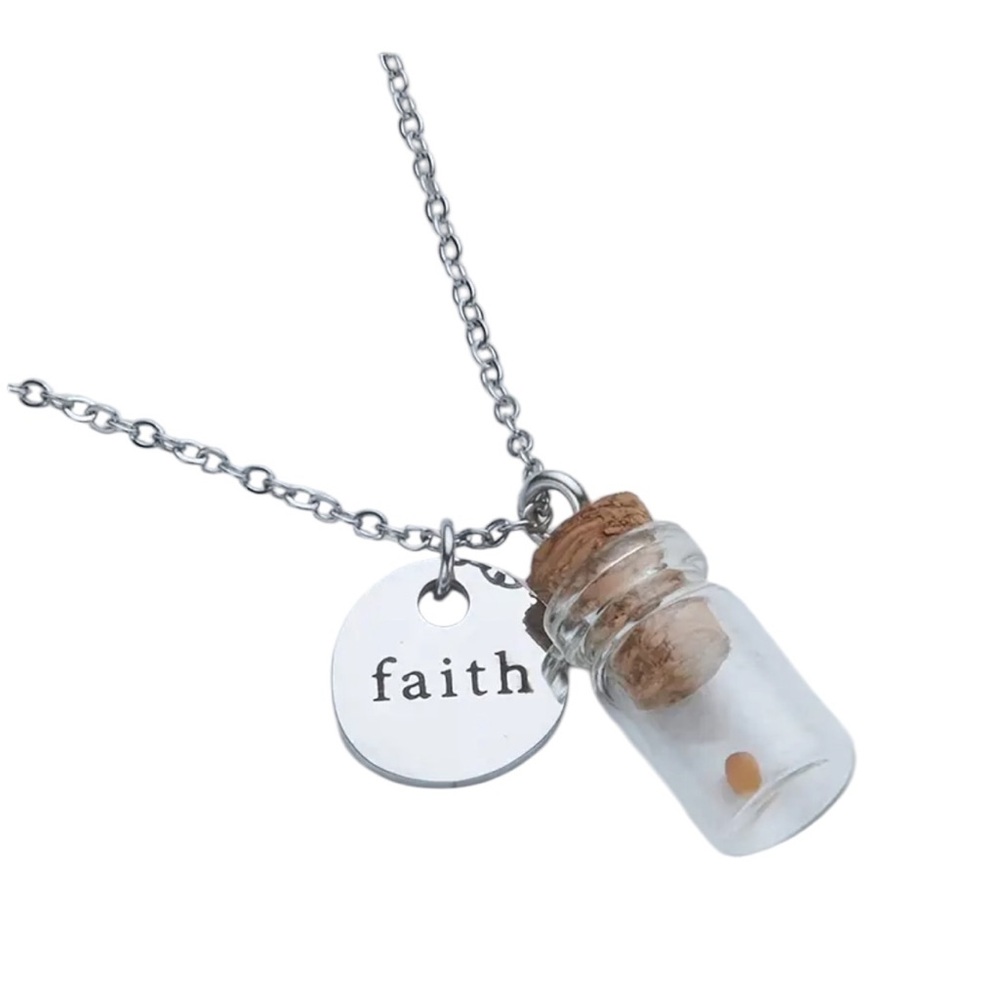 Stainless Steel Mustard Seed Jar Faith Silver Necklace